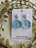 Women Earrings Flower Blue Mother's Day Pearl Daisy Dangle Handmade Daisies