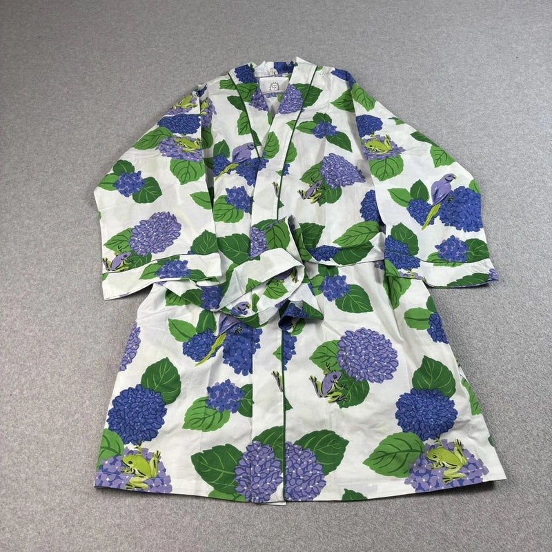 Printfresh Robe Women Medium Hydrangea Hideaway Frog Bird Cotton Kimono Belted Hydrangea