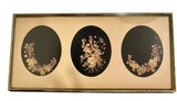 1960's Triple Oval Dried Flower Wall Art Under Glass 12Ó x 6" Gold Tone Frame Dried Flower