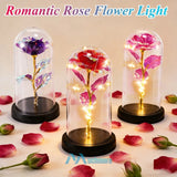Galaxy Eternal Rose In Glass Dome LED Light Forever Flower Valentine's Day Gift Roses