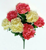 Pink & Cream Peony 20" Bush Silk Flower Home Wedding In/Outdoor General Decor US Peony