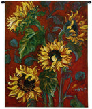 40x53 SUNFLOWERS on Red I Floral French Country Abstract Tapestry Wall Hanging Sunflower