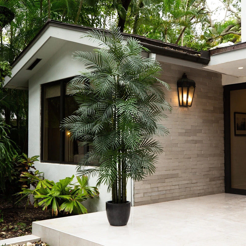 Potted artificial areca palm tree with lush green fronds
