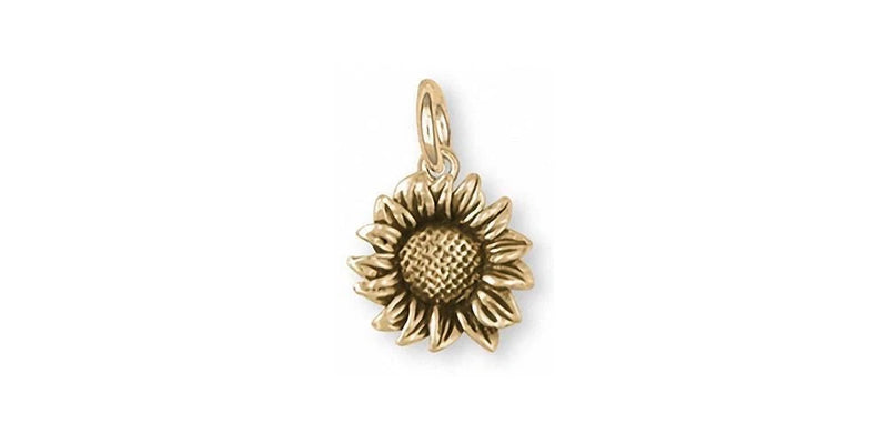 14k gold sunflower flower charm with hanging loop, handmade style