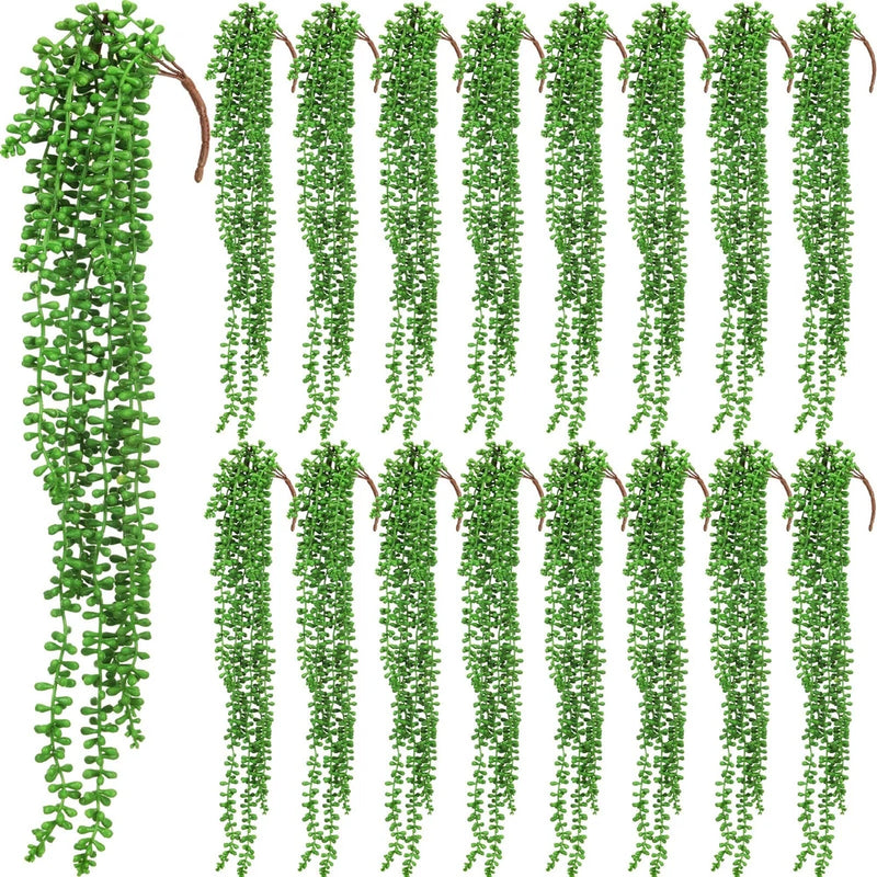 16 Pcs Artificial Succulents Bulk Hanging Plants 24 Inches Large Fake String ... Green Plant