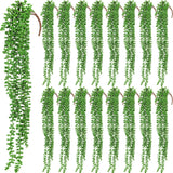 16 Pcs Artificial Succulents Bulk Hanging Plants 24 Inches Large Fake String ... Green Plant