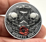 Memento Mori Skull & Roses Lucky 3D Pocket Piece Coin Roses