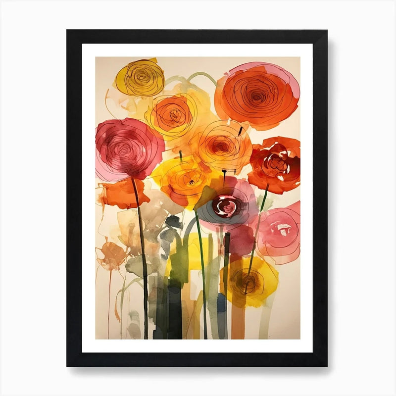 Ranunculus Flower Illustration 3 Ar Framed Wall Art Poster Canvas Print Picture Ranunculus