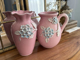 Pastel Pink Hydrangea Vintage Pitcher Vase Set Hydrangea