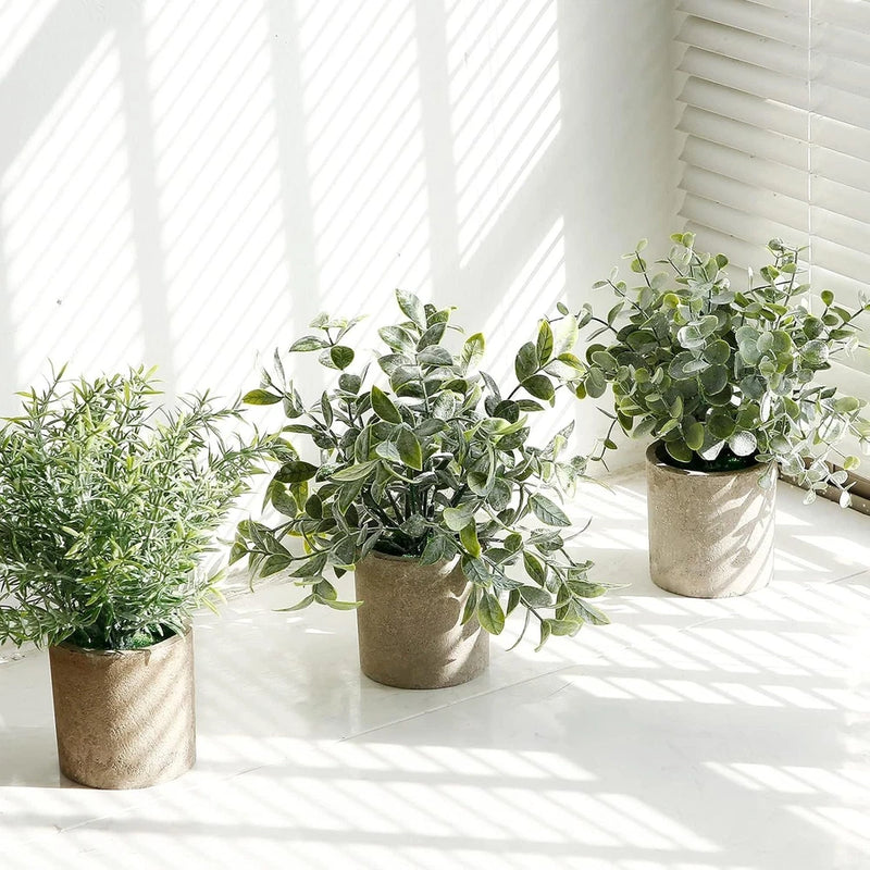 Artificial Plants 3 Potted Mini Fake Plants Artificial Eucalyptus Decorative Green Plant