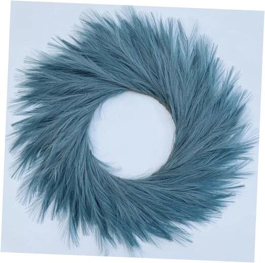 27'' Artificial Pampas Grass Wreath, UV Resistant Faux Pampas Wreath for Blue Pampas Grass