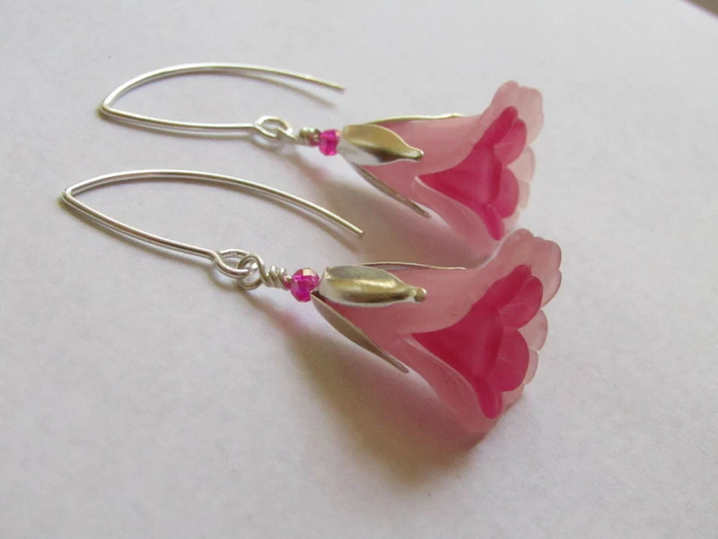 FLOWER EARRINGS Pink Tulip Cala Lily Silver Dangle Earrings USA HANDMADE Lily