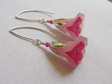 FLOWER EARRINGS Pink Tulip Cala Lily Silver Dangle Earrings USA HANDMADE Lily