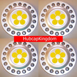 New Yellow Daisy Flower Center Cap SET fits VW Beetle Bug 1998-2005 Wheel Hub Daisies