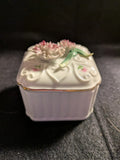 Small Porcelain Square Lidded Trinket Box with 3D Carnations on lid Carnation