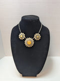 Lia Sophia Triple Flower Statement Necklace Yellow Sunflower  18-21" Silver Tone Sunflower
