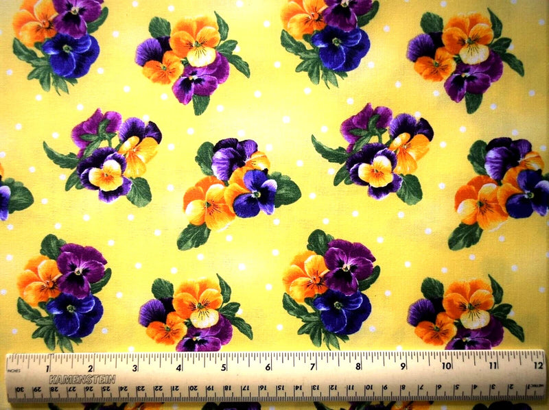 Robert Kaufman So Brightly Pansies yellow flower By the 1/4 yard cotton fabric Flowering Plants
