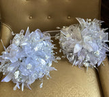 SET OF 2, White Wedding Bridal Flower Bouquets, with Glass Crystal Accents Bouquet