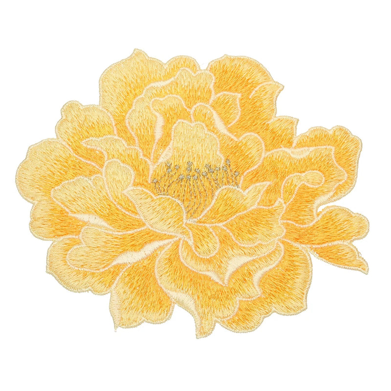 5.7" Peony Flower Embroidered Patch Appliques for Clothes, Yellow Peony