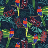 JOCELYN PROUST  Floral Bird Lorikeet Quilting Fabric on Black FQ Flowering Plants