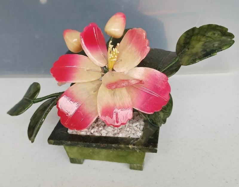 Natural Stone Flower Arrangement, Jade And Quartz Lotus/Peony Peony
