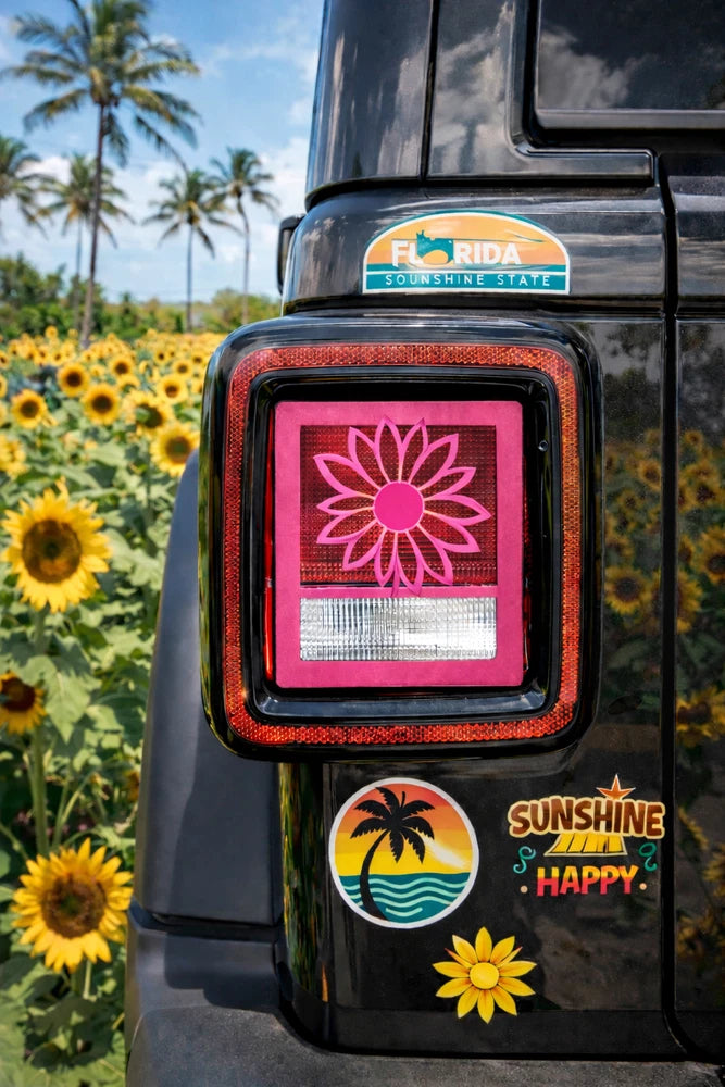 Pink 3D sunflower rear tail light cover with square insert