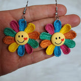 Multicolor Knitted Sunflower Smiling Face Earrings Sunflower