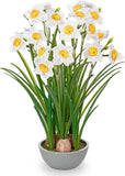 Artificial Flowers in Pot 16" Fuax Daffodil Potted Flowers Plant Decor Room Farm Green Plant