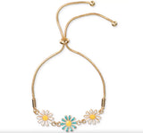 INC INTERNATIONAL GOLD TONE WHITE BLUE SUNFLOWER SLIDER CHAIN BRACELET 11" NWT Sunflower