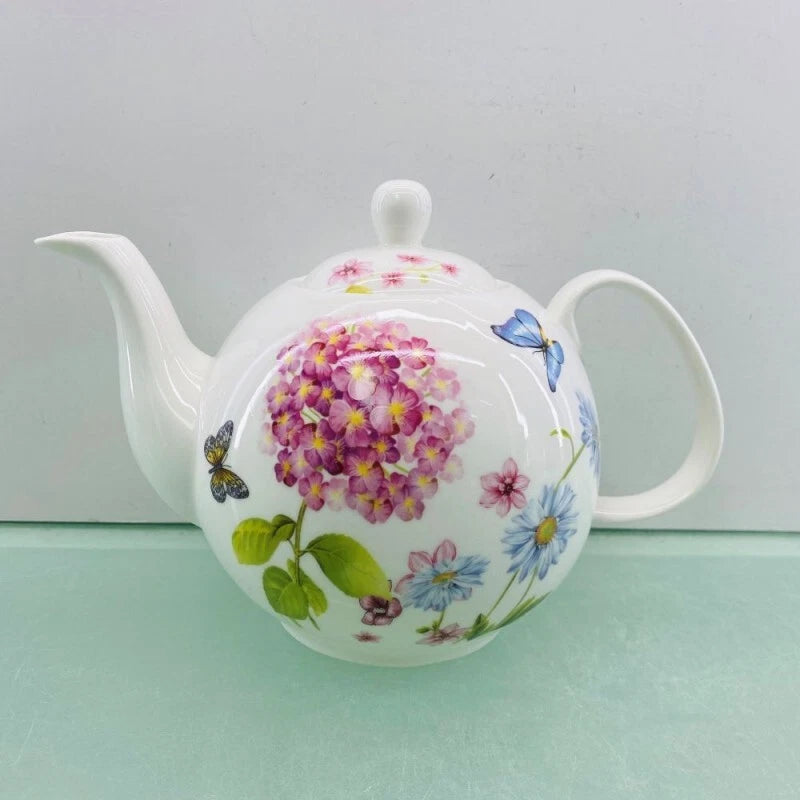 Grace Teaware Hydrangea with Butterflies Fine Porcelain Teapot With Gold Trim Hydrangea