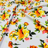 Printed Orange Floral 4-Way Stretch Fabric 60" Wide Swimsuit Spandex By The Yard Flowering Plants