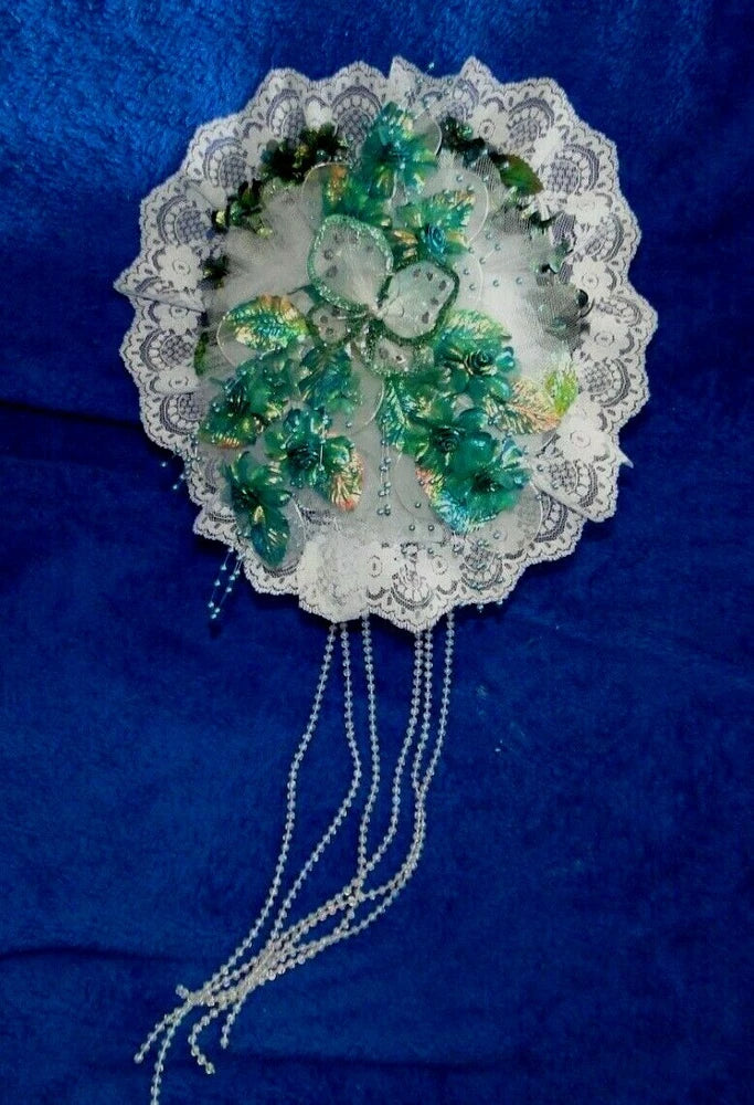 New Stunning Handmade Iridescent Peacock Teal and white Bridal Bouquet Bouquet