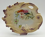 VTG Hand Painted Porcelain Trinket Dish Pink Carnations Purple Gold Shell 6 _" Carnation