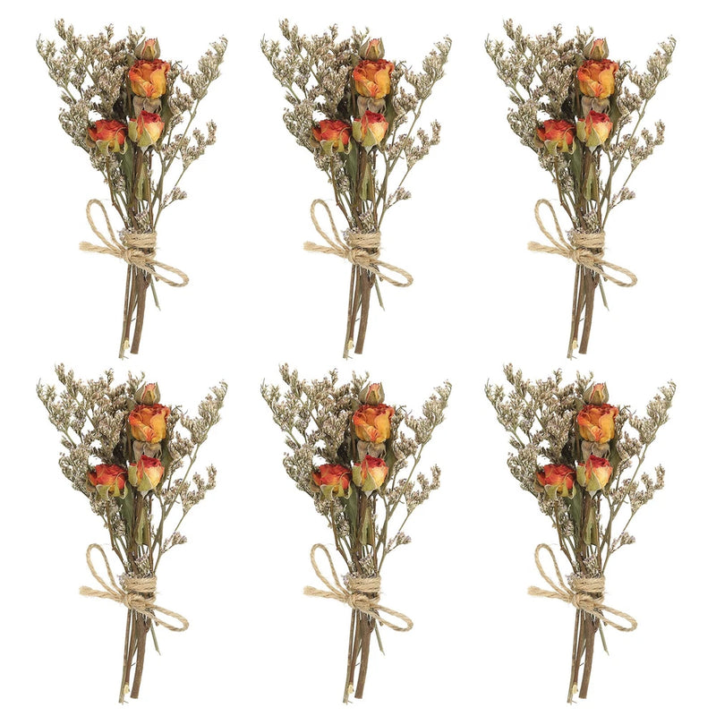 6 Pcs Mini Rose Dried Flower Bouquet Baby's Breath Boho DIY Gift Orange Dried Flower