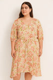 J. Jill WomenÕs L Floral Midi Dress Pebble Hydrangea Tie Waist Asymmetrical Hem Hydrangea