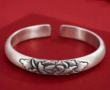 Vintage silver peony flower bracelet with adjustable opening Peony
