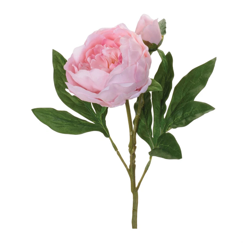 Set of 6 pink peony floral sprays with green leaves