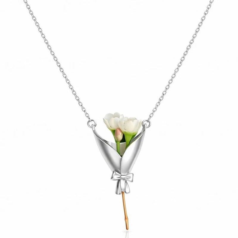 Bouquet Necklace Flower Holder Necklace Pendant Floral Vase Necklaces Gift Bouquet