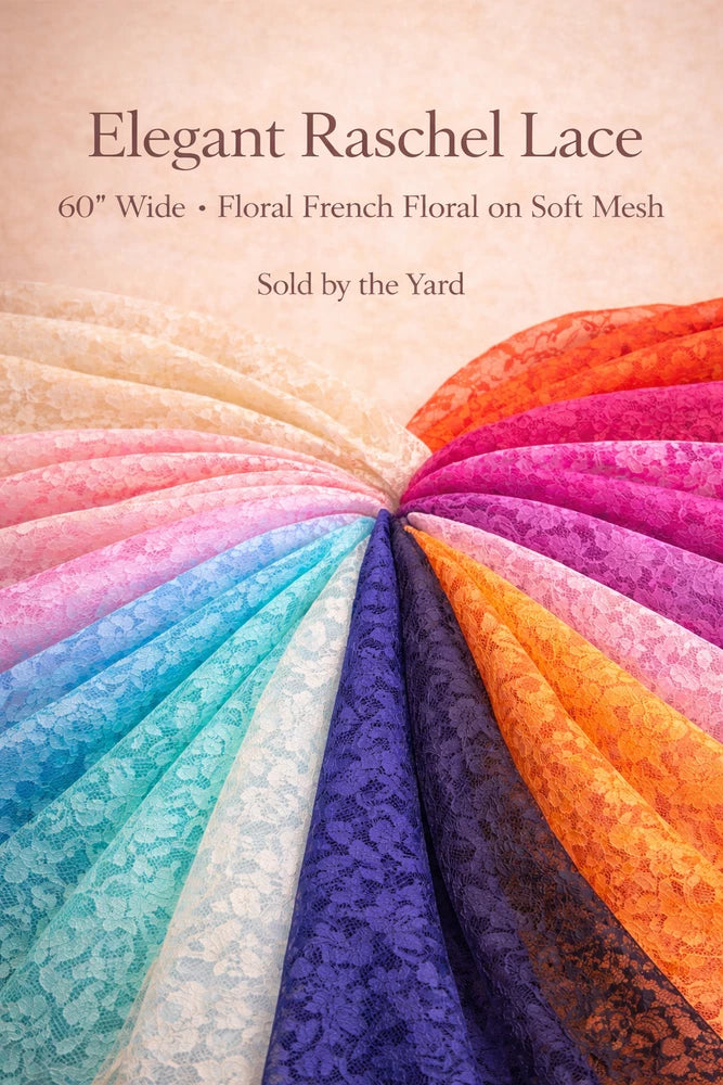 Multicolor floral Raschel lace fabric swatches, 60 in wide, by the yard