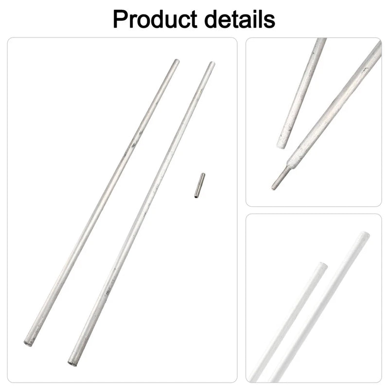 Metal garden bed support poles, silver-gray, two long rods with small connector piece.
