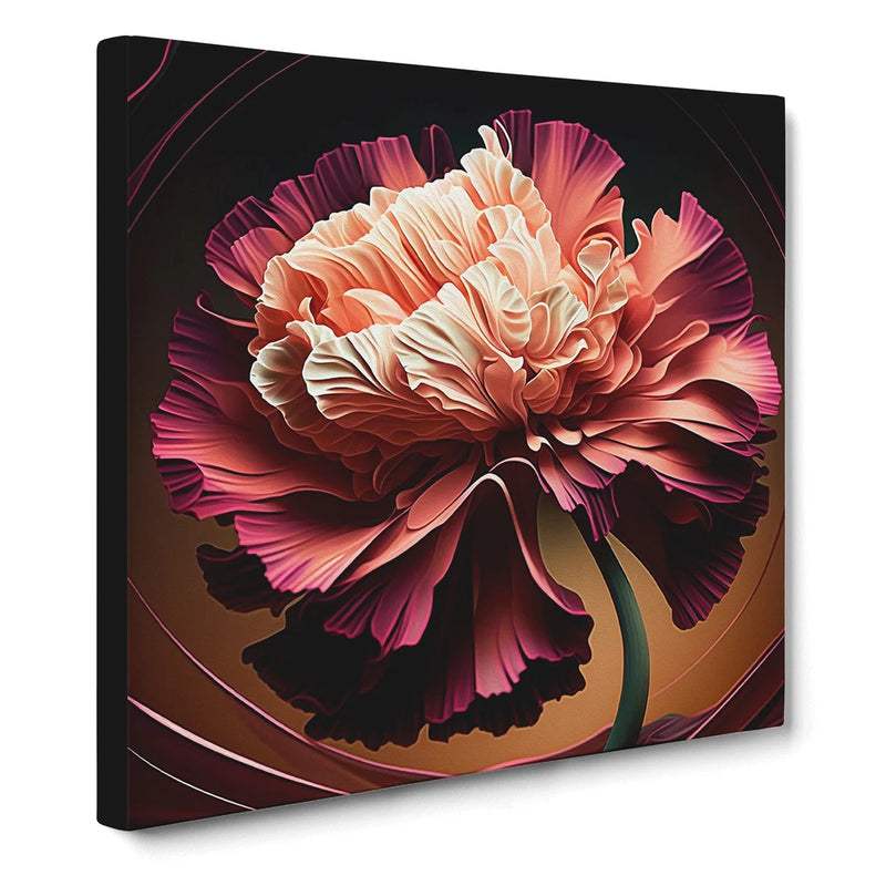 Framed canvas wall art print with pink and orange carnation flower
