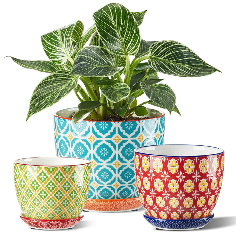 Metahom Ceramic Plant Pots, 3.8+4.9+5.8 Inch, Set of 3 Flower Pots with Drainage Orchids