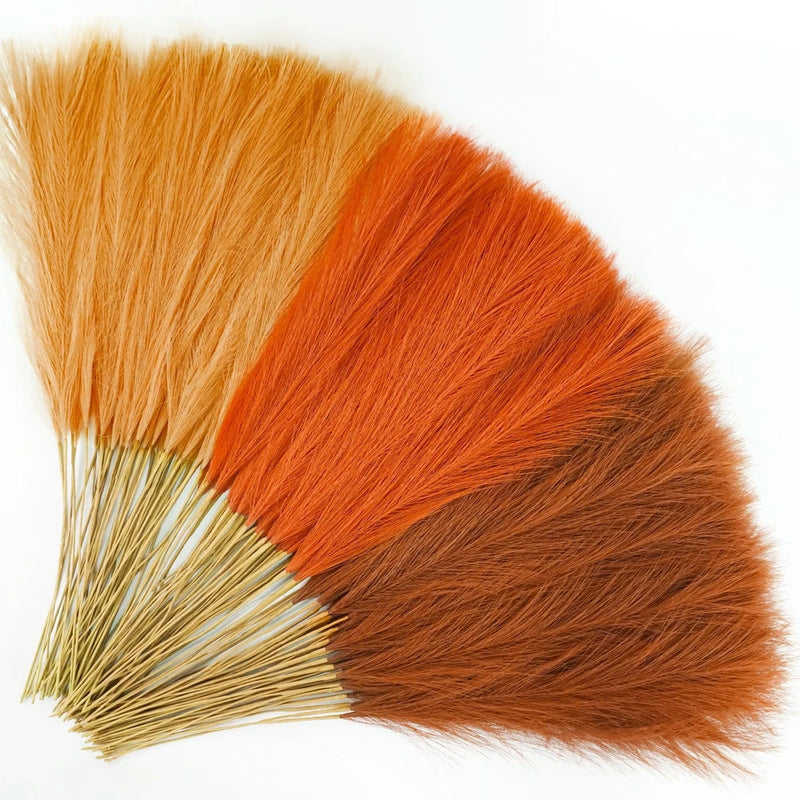 150pcs Orange Pampas Grass, 21.6in Fluffy Faux Colored Pompas Grass Short Art... Pampas Grass