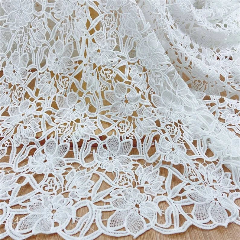 Lace Fabric Floral Venice Hollowed Embroidery Guipure Fabric DIY Dresses Clothes Flowering Plants