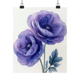 Boho Purple Ranunculus Flower Art Print Poster, Minimalist Floral Wall Art 2 Ranunculus