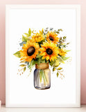 Floral Art Print, Sunflower Bouquet Wall Art Decor, Botanical Art Print #90 Sunflower