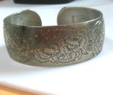 Vintage Kirk 900-1 Pewter Embossed Flower Carnation Cuff Bracelet 6.5 Carnation