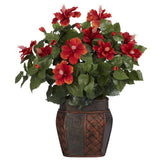 Hibiscus Silk Plant w/ Vase Green Plant