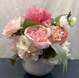 Floral Arrangement Pink And White Peonies Hydrangeas In White Ceramic Vase Big! Peony