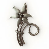 Vintage Pewter Tone Floral Spray Brooch Modernist Retro Statement Lily Pin Lily